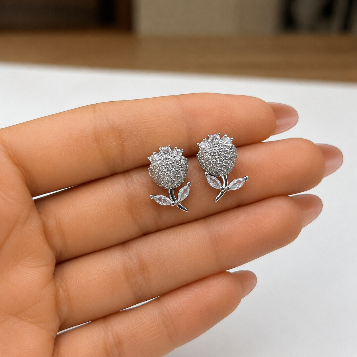 Crystal Rose Bloom Stud Earrings